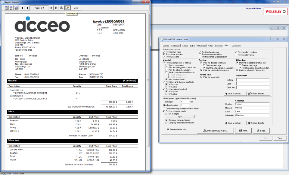 screenshot of ACCEO Estimation